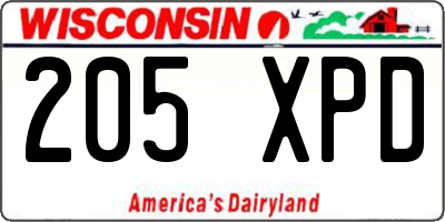 WI license plate 205XPD