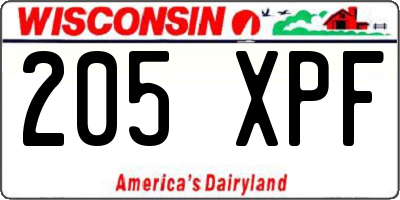 WI license plate 205XPF