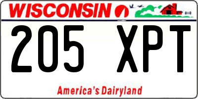 WI license plate 205XPT