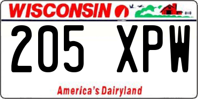 WI license plate 205XPW