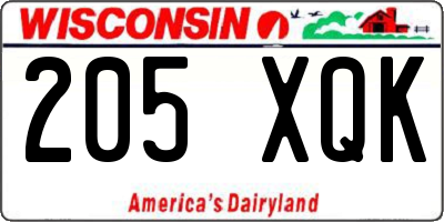 WI license plate 205XQK