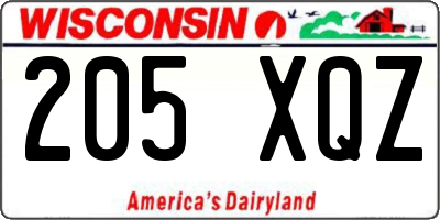 WI license plate 205XQZ