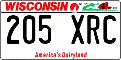 WI license plate 205XRC