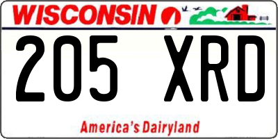 WI license plate 205XRD