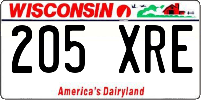 WI license plate 205XRE