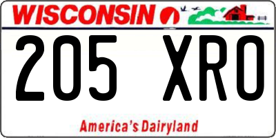 WI license plate 205XRO