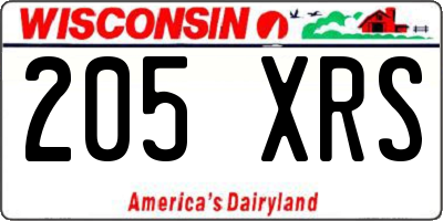 WI license plate 205XRS