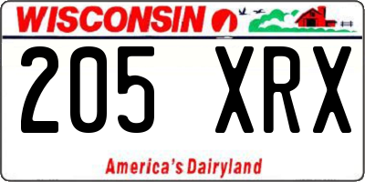 WI license plate 205XRX