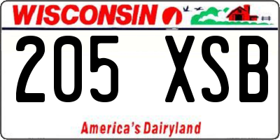 WI license plate 205XSB