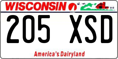 WI license plate 205XSD