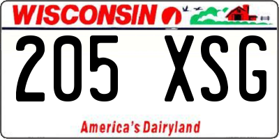 WI license plate 205XSG