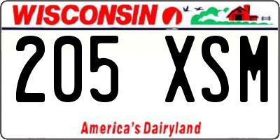 WI license plate 205XSM