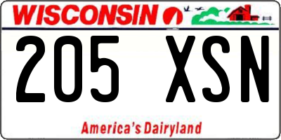 WI license plate 205XSN