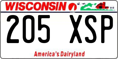 WI license plate 205XSP