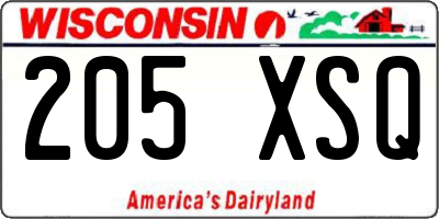 WI license plate 205XSQ