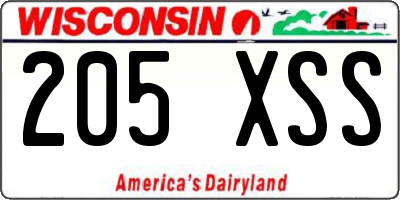 WI license plate 205XSS