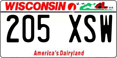 WI license plate 205XSW