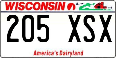 WI license plate 205XSX