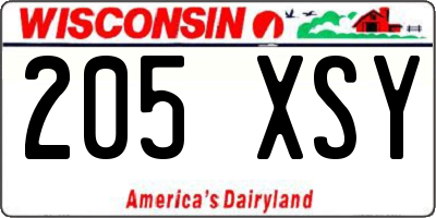 WI license plate 205XSY
