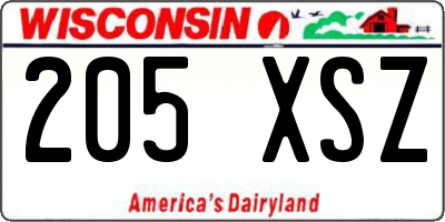 WI license plate 205XSZ