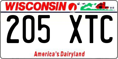 WI license plate 205XTC