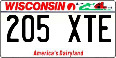 WI license plate 205XTE