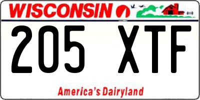 WI license plate 205XTF