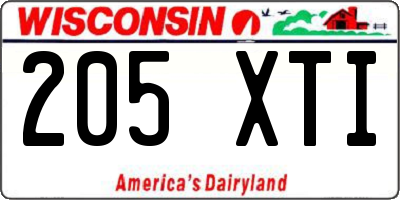 WI license plate 205XTI