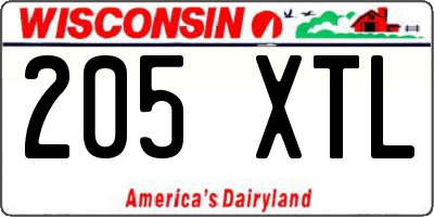 WI license plate 205XTL
