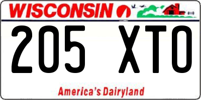 WI license plate 205XTO