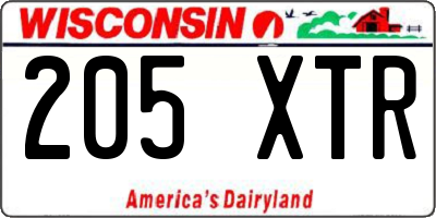 WI license plate 205XTR