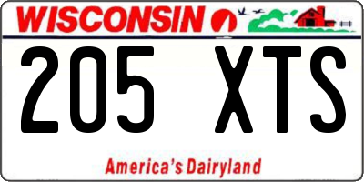 WI license plate 205XTS