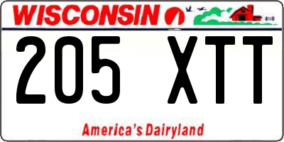 WI license plate 205XTT