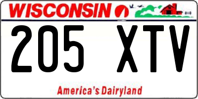 WI license plate 205XTV