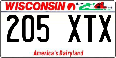 WI license plate 205XTX