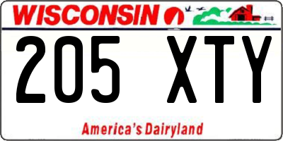 WI license plate 205XTY
