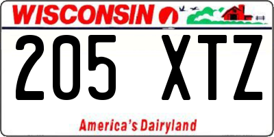 WI license plate 205XTZ