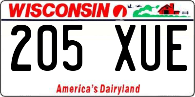 WI license plate 205XUE