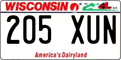 WI license plate 205XUN