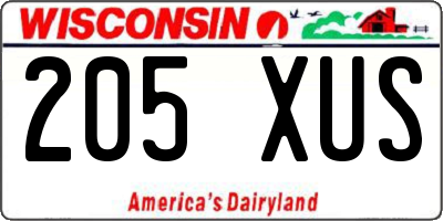 WI license plate 205XUS