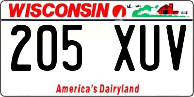 WI license plate 205XUV