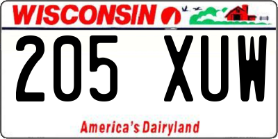 WI license plate 205XUW