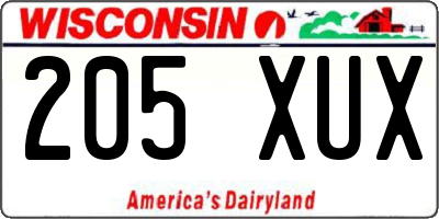 WI license plate 205XUX