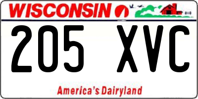 WI license plate 205XVC