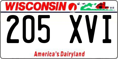 WI license plate 205XVI