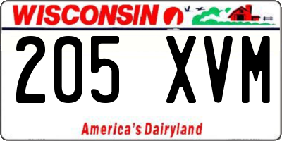 WI license plate 205XVM