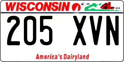 WI license plate 205XVN