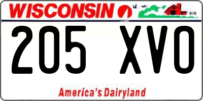 WI license plate 205XVO