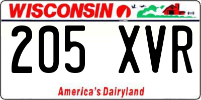 WI license plate 205XVR