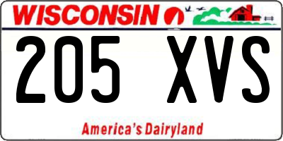 WI license plate 205XVS